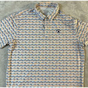 Straight Down Men's SS Blue Waves Print‎ Performance Golf Polo Shirt Size 2XL